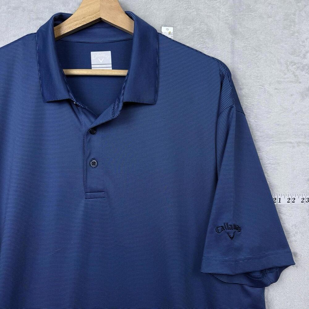 Callaway Opti-Dri Golf Polo Shirt Blue Striped XL Moisture Wicking Short Sleeve